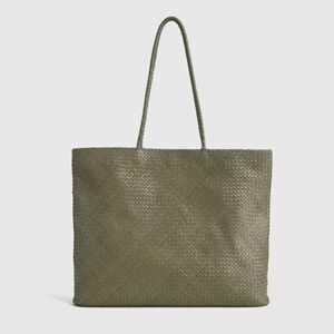 Quince Elegant Olive Green Leather Woven Tote Bag